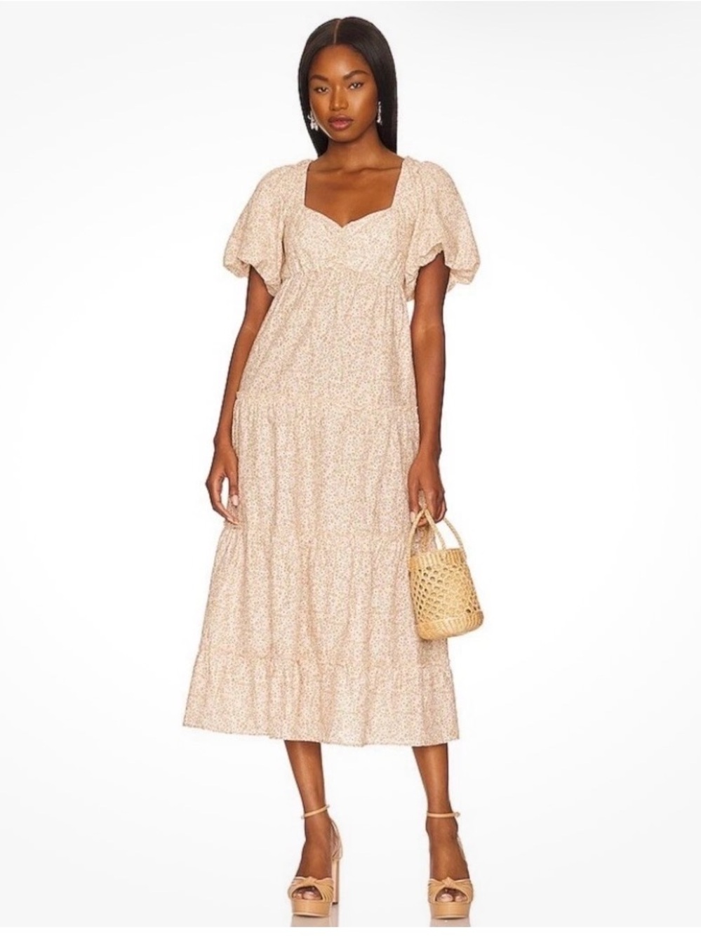 Show Me Your Mumu Odette Midi Dress Ditsy Floral Linen Blend Peasant Feminine L - Picture 11 of 11